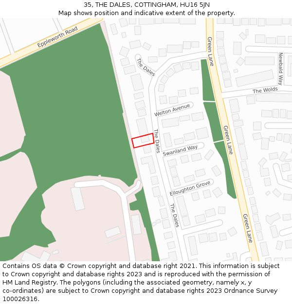 35, THE DALES, COTTINGHAM, HU16 5JN: Location map and indicative extent of plot