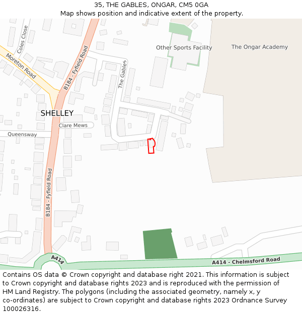 35, THE GABLES, ONGAR, CM5 0GA: Location map and indicative extent of plot