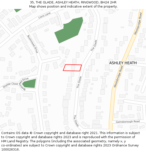 35, THE GLADE, ASHLEY HEATH, RINGWOOD, BH24 2HR: Location map and indicative extent of plot