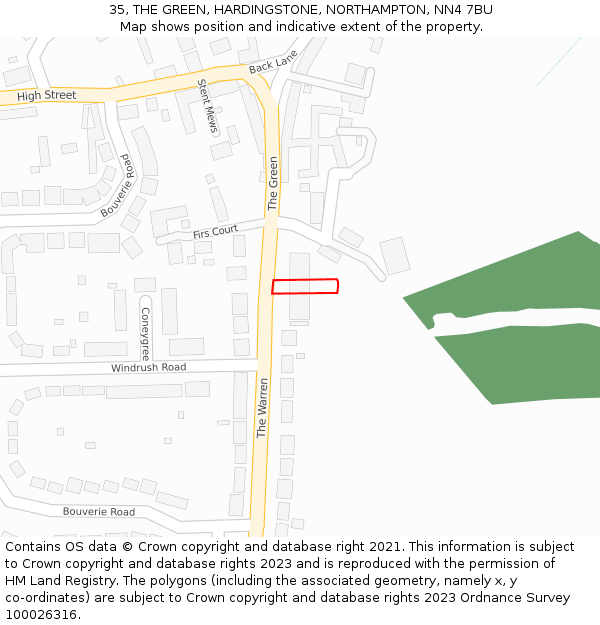 35, THE GREEN, HARDINGSTONE, NORTHAMPTON, NN4 7BU: Location map and indicative extent of plot