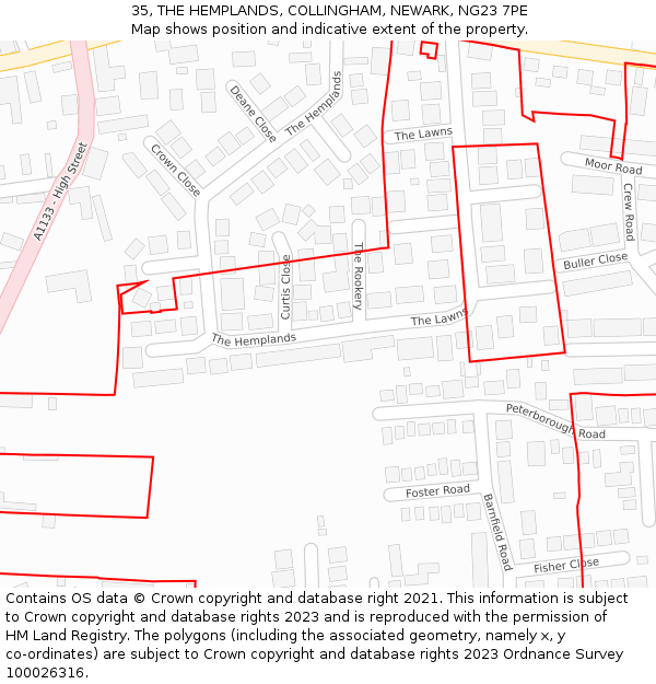 35, THE HEMPLANDS, COLLINGHAM, NEWARK, NG23 7PE: Location map and indicative extent of plot