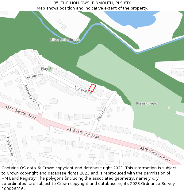 35, THE HOLLOWS, PLYMOUTH, PL9 8TX: Location map and indicative extent of plot
