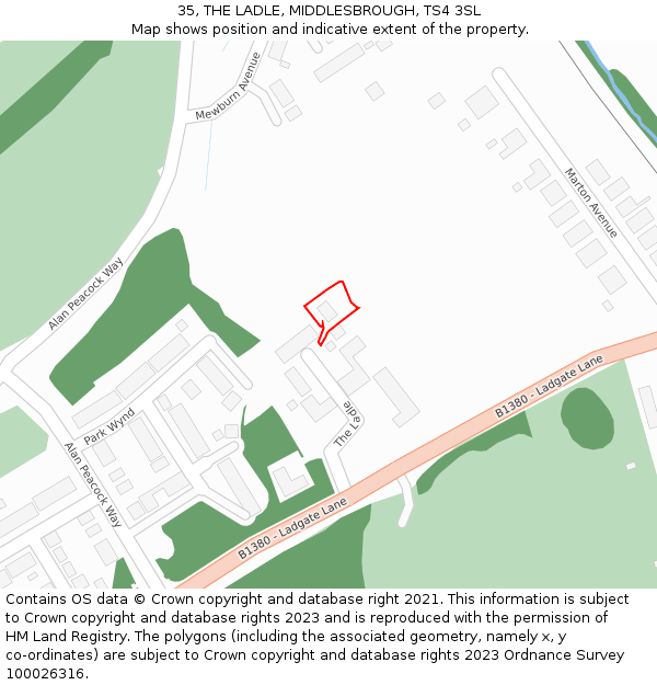 35, THE LADLE, MIDDLESBROUGH, TS4 3SL: Location map and indicative extent of plot