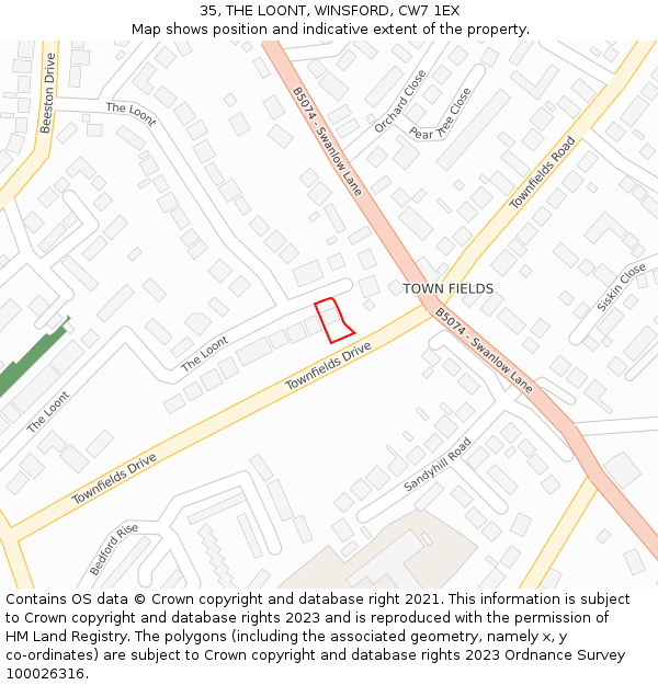 35, THE LOONT, WINSFORD, CW7 1EX: Location map and indicative extent of plot