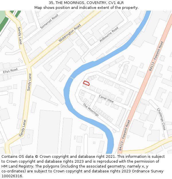 35, THE MOORINGS, COVENTRY, CV1 4LR: Location map and indicative extent of plot