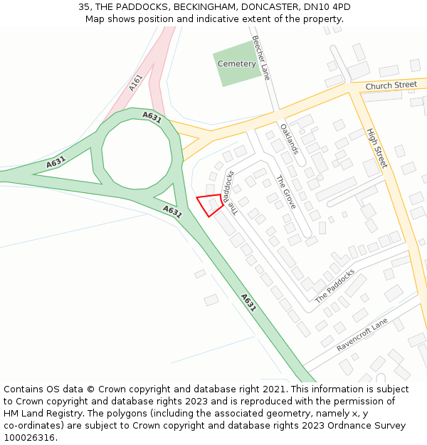 35, THE PADDOCKS, BECKINGHAM, DONCASTER, DN10 4PD: Location map and indicative extent of plot