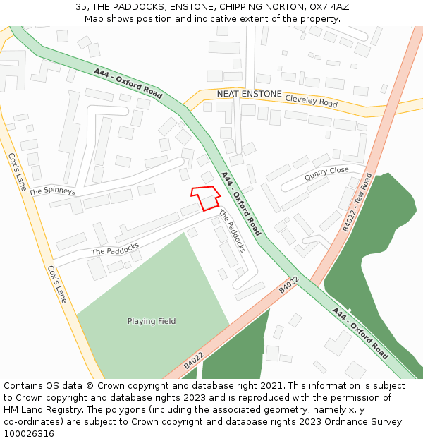 35, THE PADDOCKS, ENSTONE, CHIPPING NORTON, OX7 4AZ: Location map and indicative extent of plot