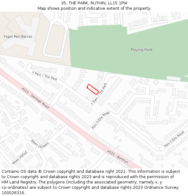 35, THE PARK, RUTHIN, LL15 1PW: Location map and indicative extent of plot
