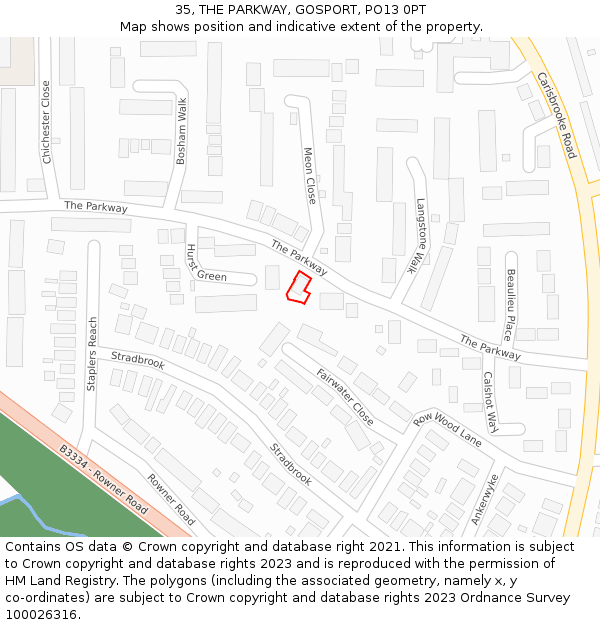 35, THE PARKWAY, GOSPORT, PO13 0PT: Location map and indicative extent of plot