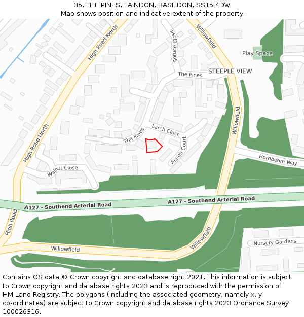 35, THE PINES, LAINDON, BASILDON, SS15 4DW: Location map and indicative extent of plot