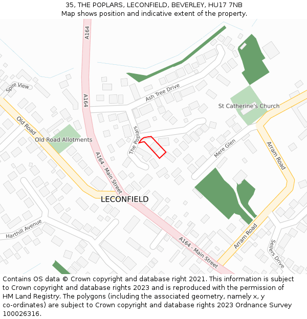 35, THE POPLARS, LECONFIELD, BEVERLEY, HU17 7NB: Location map and indicative extent of plot