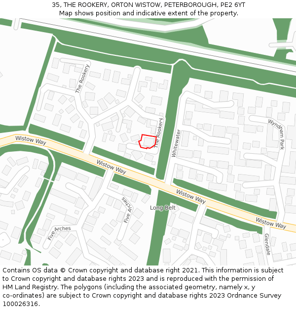 35, THE ROOKERY, ORTON WISTOW, PETERBOROUGH, PE2 6YT: Location map and indicative extent of plot