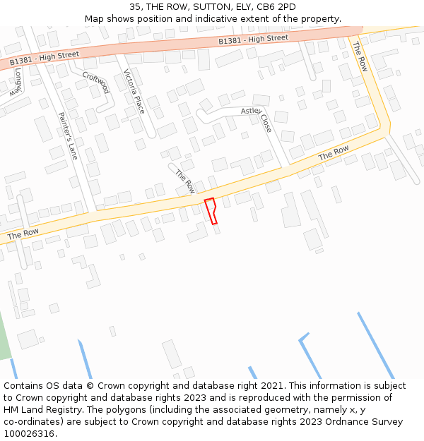 35, THE ROW, SUTTON, ELY, CB6 2PD: Location map and indicative extent of plot