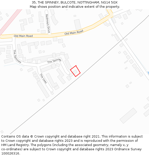 35, THE SPINNEY, BULCOTE, NOTTINGHAM, NG14 5GX: Location map and indicative extent of plot