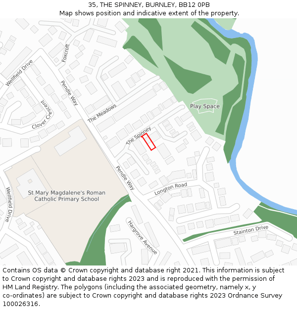 35, THE SPINNEY, BURNLEY, BB12 0PB: Location map and indicative extent of plot