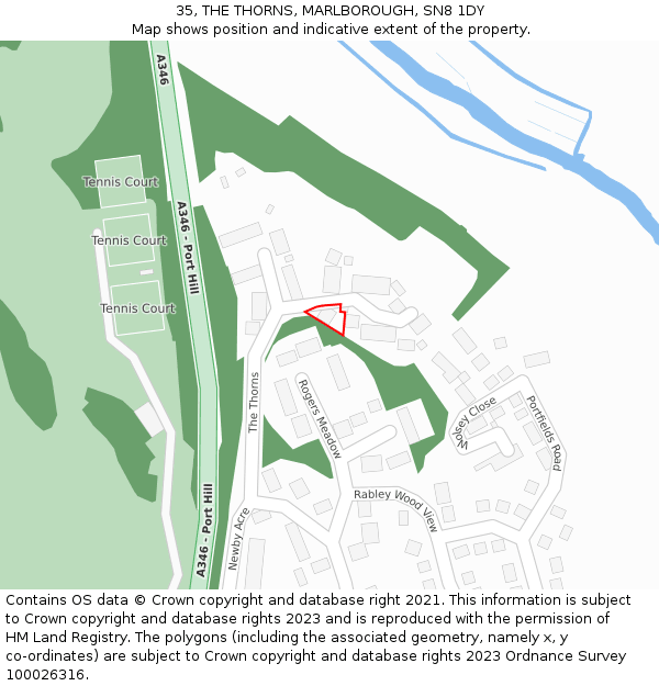 35, THE THORNS, MARLBOROUGH, SN8 1DY: Location map and indicative extent of plot