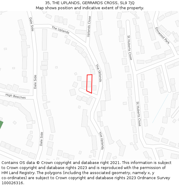 35, THE UPLANDS, GERRARDS CROSS, SL9 7JQ: Location map and indicative extent of plot