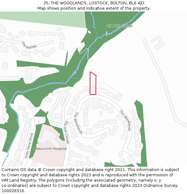 35, THE WOODLANDS, LOSTOCK, BOLTON, BL6 4JD: Location map and indicative extent of plot