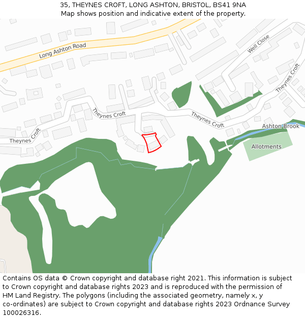 35, THEYNES CROFT, LONG ASHTON, BRISTOL, BS41 9NA: Location map and indicative extent of plot