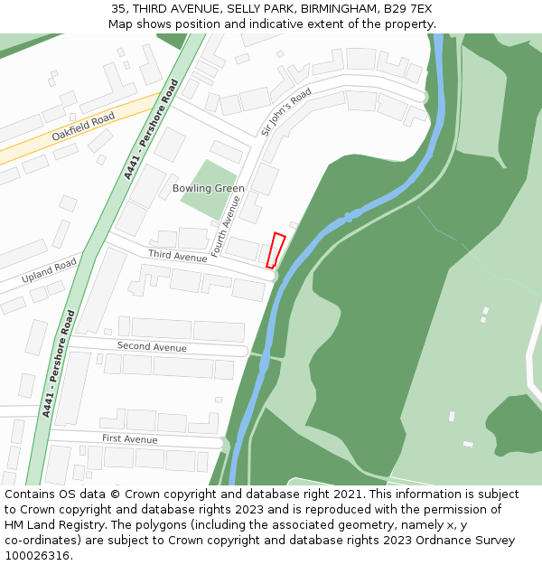 35, THIRD AVENUE, SELLY PARK, BIRMINGHAM, B29 7EX: Location map and indicative extent of plot