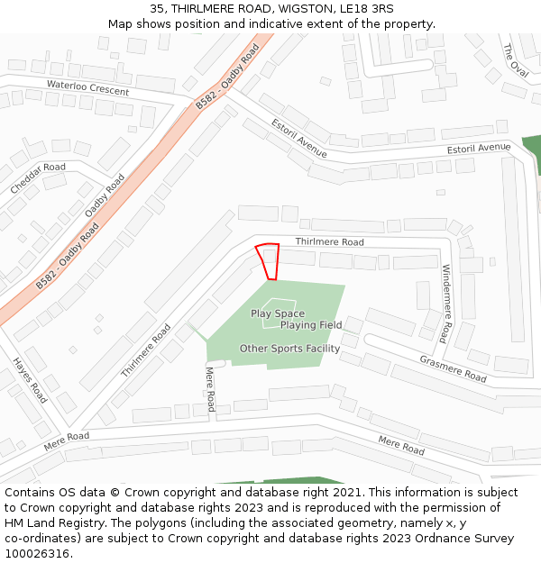 35, THIRLMERE ROAD, WIGSTON, LE18 3RS: Location map and indicative extent of plot