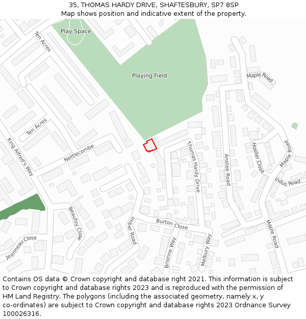 35, THOMAS HARDY DRIVE, SHAFTESBURY, SP7 8SP: Location map and indicative extent of plot