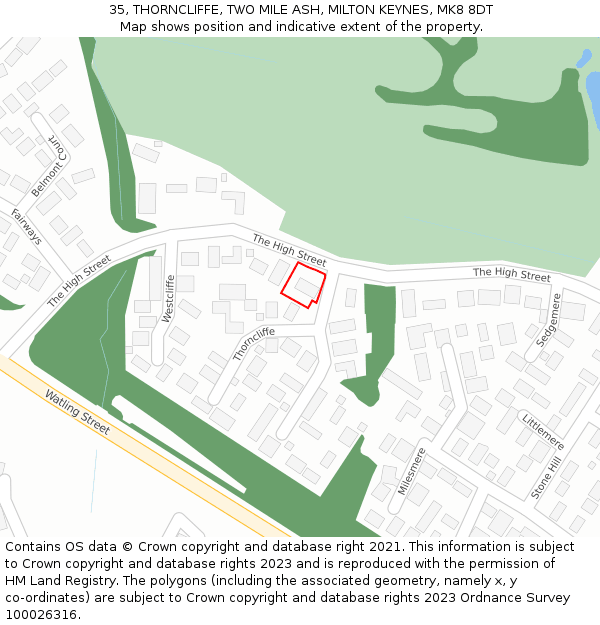 35, THORNCLIFFE, TWO MILE ASH, MILTON KEYNES, MK8 8DT: Location map and indicative extent of plot