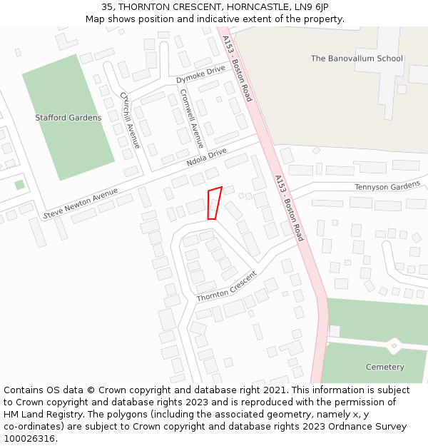 35, THORNTON CRESCENT, HORNCASTLE, LN9 6JP: Location map and indicative extent of plot