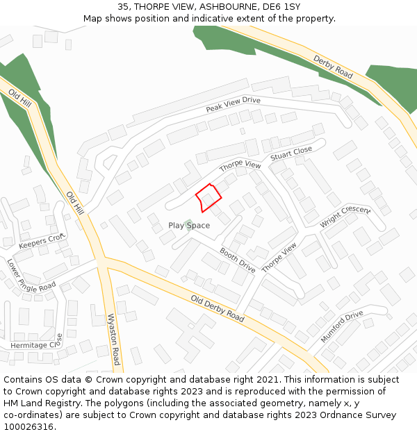 35, THORPE VIEW, ASHBOURNE, DE6 1SY: Location map and indicative extent of plot