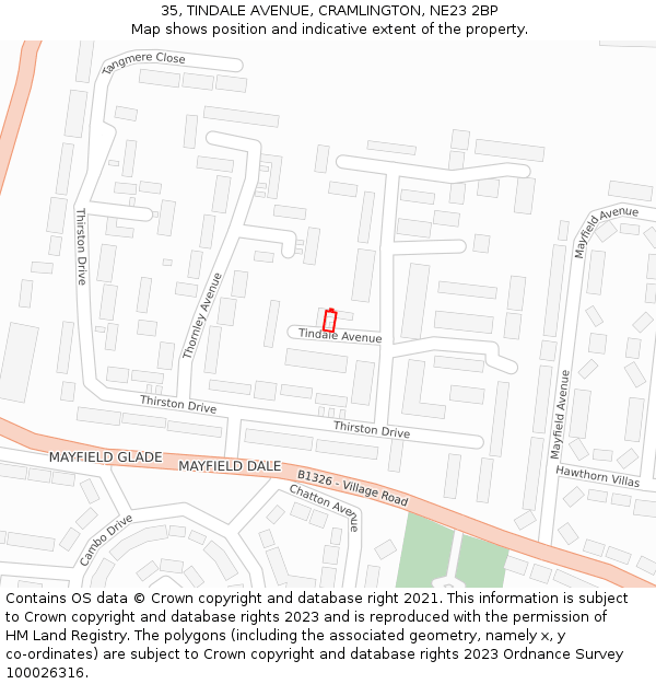 35, TINDALE AVENUE, CRAMLINGTON, NE23 2BP: Location map and indicative extent of plot