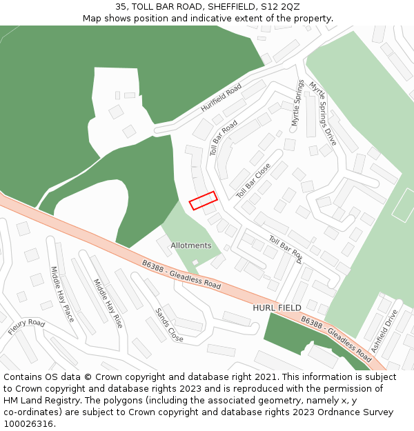 35, TOLL BAR ROAD, SHEFFIELD, S12 2QZ: Location map and indicative extent of plot