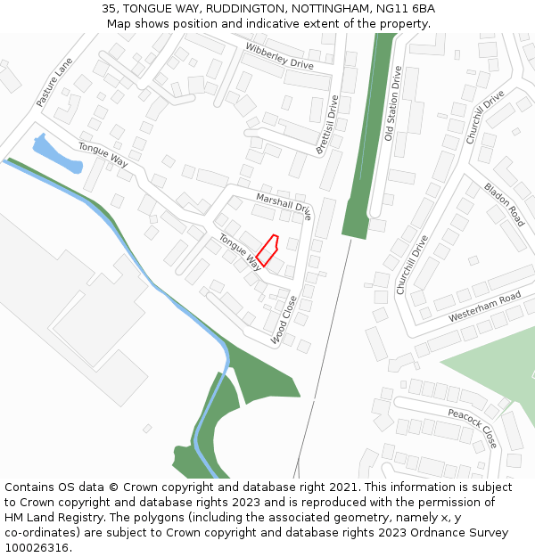 35, TONGUE WAY, RUDDINGTON, NOTTINGHAM, NG11 6BA: Location map and indicative extent of plot