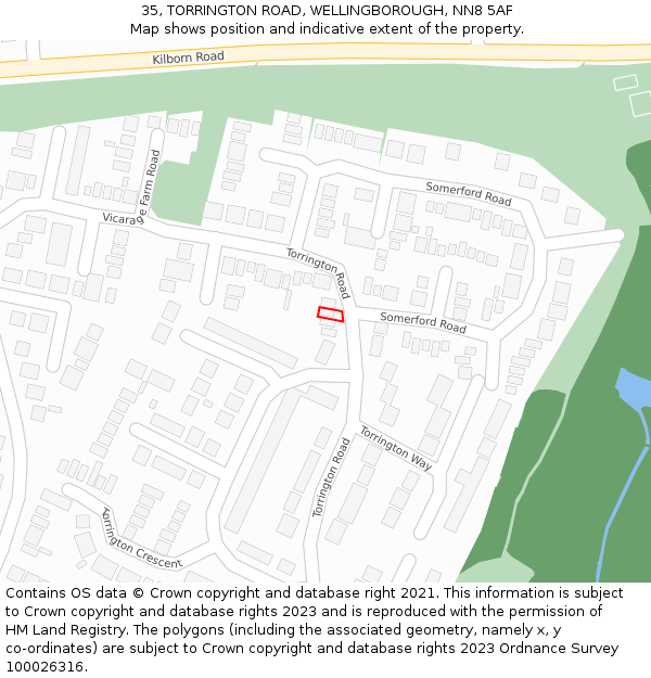 35, TORRINGTON ROAD, WELLINGBOROUGH, NN8 5AF: Location map and indicative extent of plot