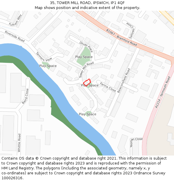 35, TOWER MILL ROAD, IPSWICH, IP1 4QF: Location map and indicative extent of plot