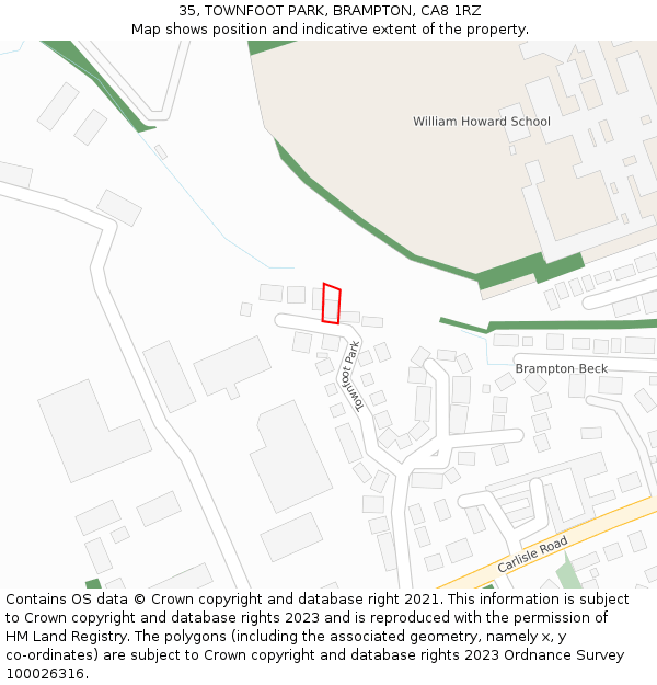 35, TOWNFOOT PARK, BRAMPTON, CA8 1RZ: Location map and indicative extent of plot