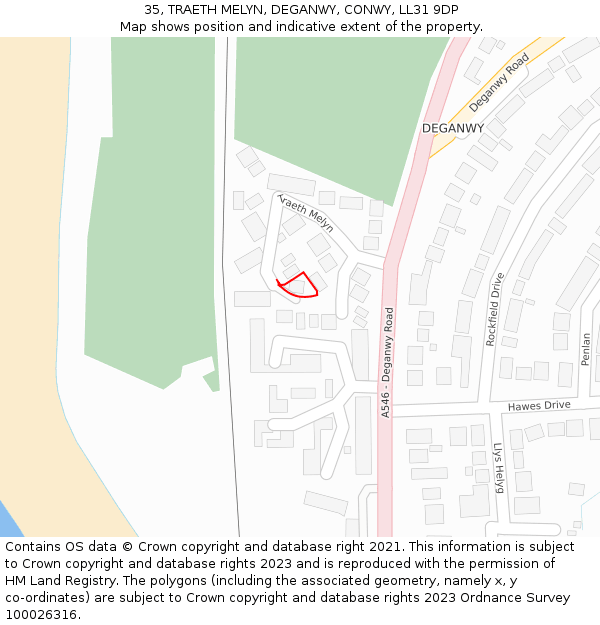 35, TRAETH MELYN, DEGANWY, CONWY, LL31 9DP: Location map and indicative extent of plot
