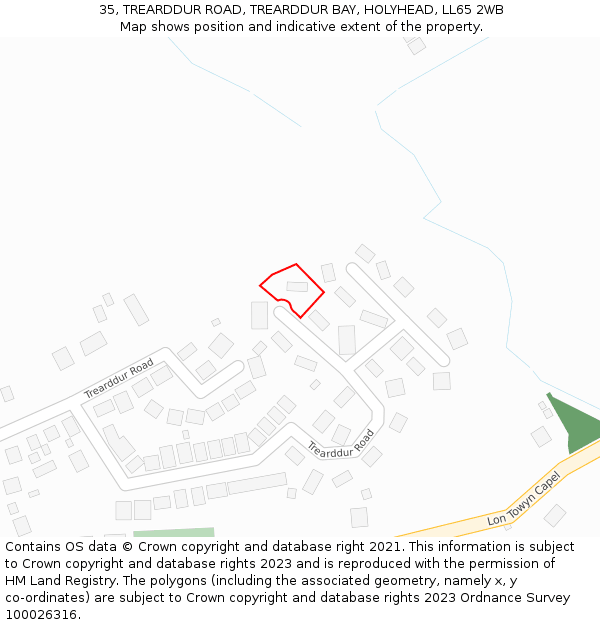 35, TREARDDUR ROAD, TREARDDUR BAY, HOLYHEAD, LL65 2WB: Location map and indicative extent of plot