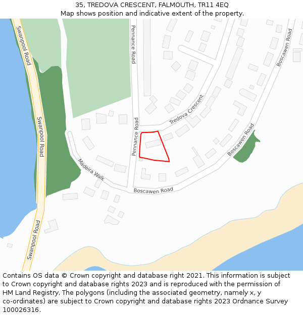 35, TREDOVA CRESCENT, FALMOUTH, TR11 4EQ: Location map and indicative extent of plot