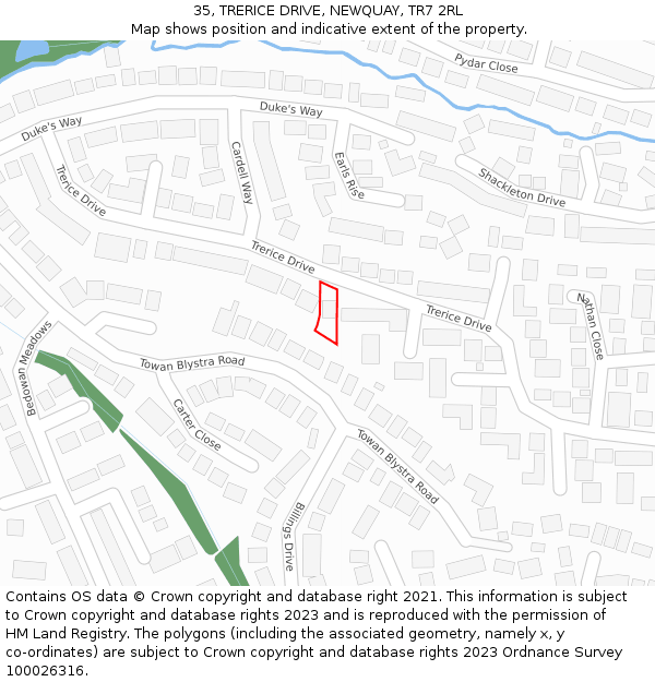 35, TRERICE DRIVE, NEWQUAY, TR7 2RL: Location map and indicative extent of plot