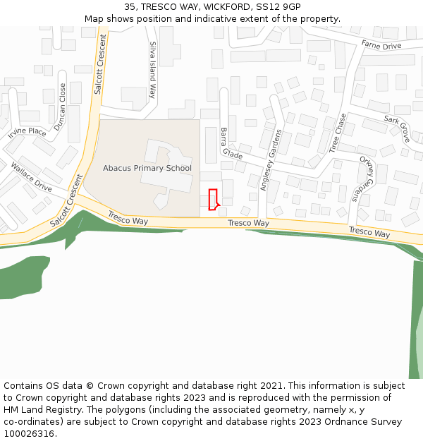 35, TRESCO WAY, WICKFORD, SS12 9GP: Location map and indicative extent of plot