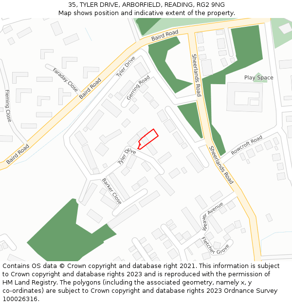 35, TYLER DRIVE, ARBORFIELD, READING, RG2 9NG: Location map and indicative extent of plot
