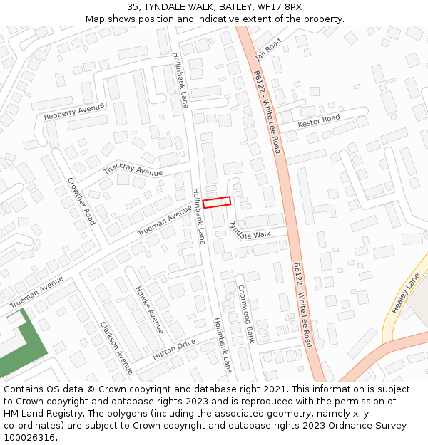 35, TYNDALE WALK, BATLEY, WF17 8PX: Location map and indicative extent of plot