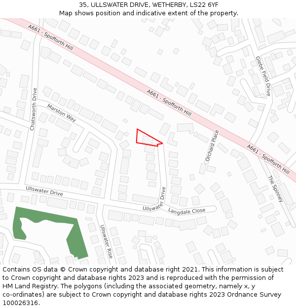 35, ULLSWATER DRIVE, WETHERBY, LS22 6YF: Location map and indicative extent of plot