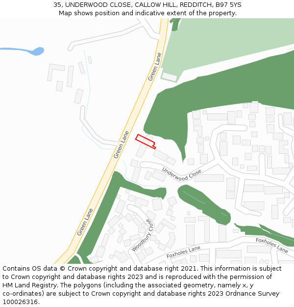 35, UNDERWOOD CLOSE, CALLOW HILL, REDDITCH, B97 5YS: Location map and indicative extent of plot