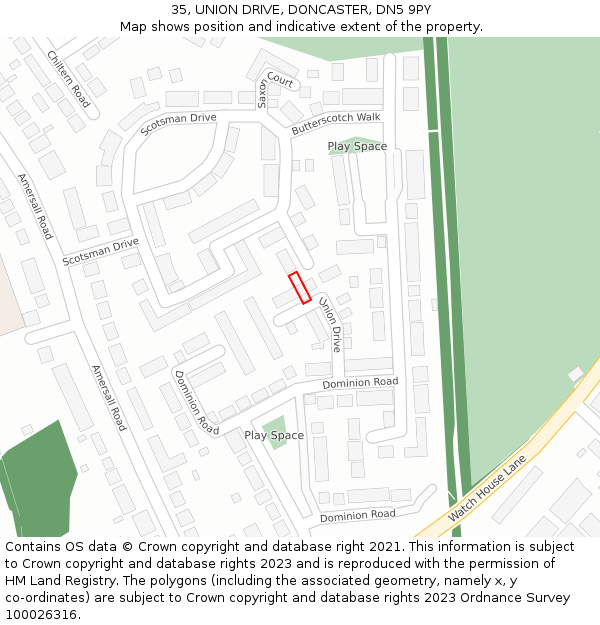 35, UNION DRIVE, DONCASTER, DN5 9PY: Location map and indicative extent of plot