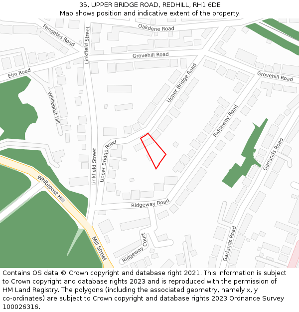 35, UPPER BRIDGE ROAD, REDHILL, RH1 6DE: Location map and indicative extent of plot