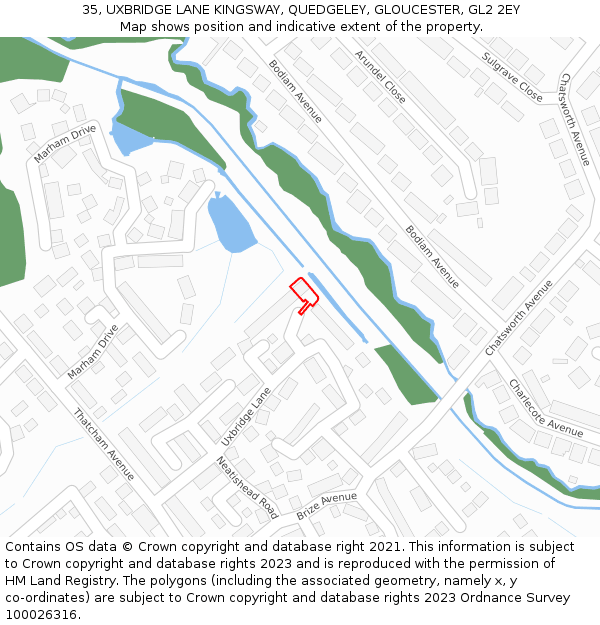 35, UXBRIDGE LANE KINGSWAY, QUEDGELEY, GLOUCESTER, GL2 2EY: Location map and indicative extent of plot