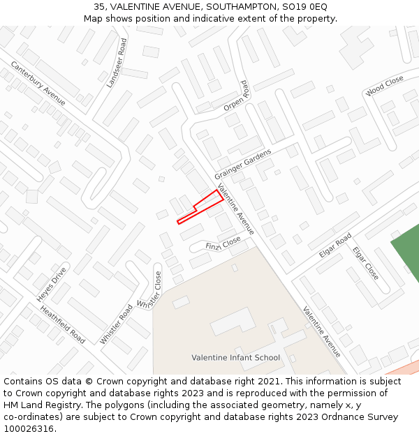 35, VALENTINE AVENUE, SOUTHAMPTON, SO19 0EQ: Location map and indicative extent of plot