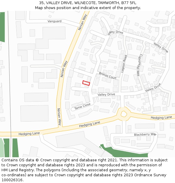 35, VALLEY DRIVE, WILNECOTE, TAMWORTH, B77 5FL: Location map and indicative extent of plot