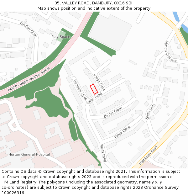 35, VALLEY ROAD, BANBURY, OX16 9BH: Location map and indicative extent of plot